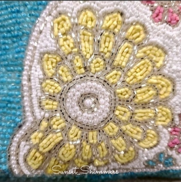 14" Sparkly BEADED Easter BUNNY RABBIT Floral Throw PILLOW Pink TURQUOISE New - Picture 3 of 11